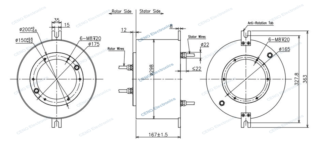 IP67 water proof slip ring with through hole ID150mm electrical rotary joint