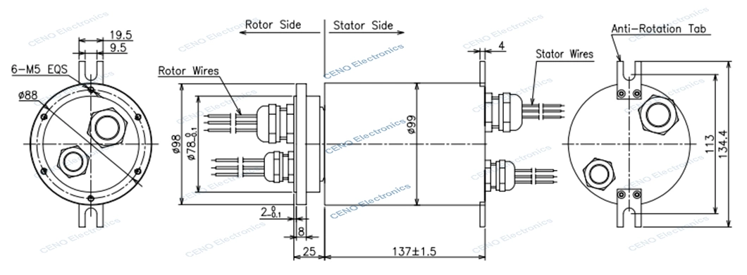 Water-proof Slip Ring with IP67 Rotary Electrical Signal Union