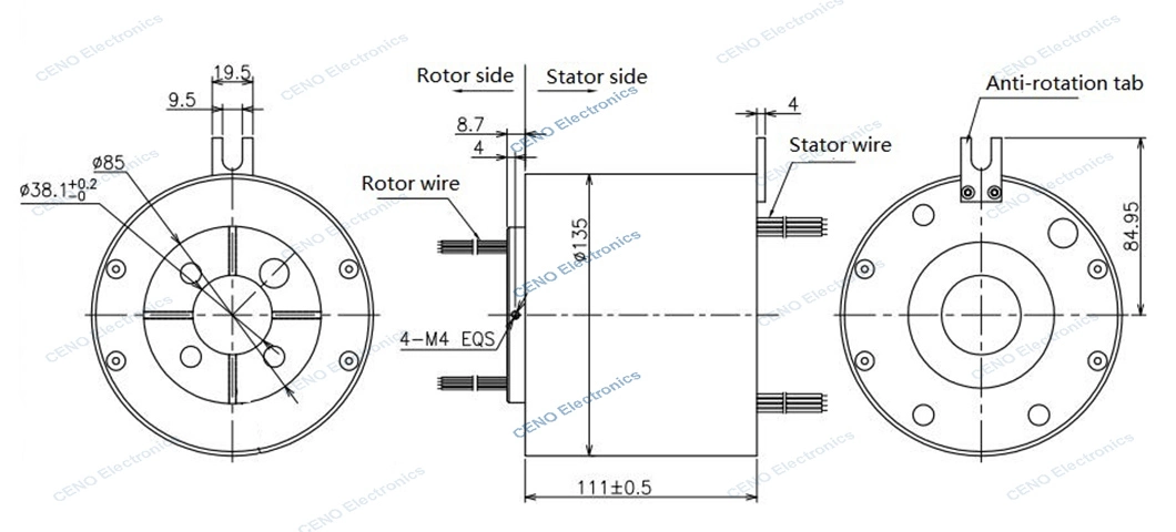 Integrated Slip Ring Compatible Power & Ethernet ( 3 circuits Ethernet )