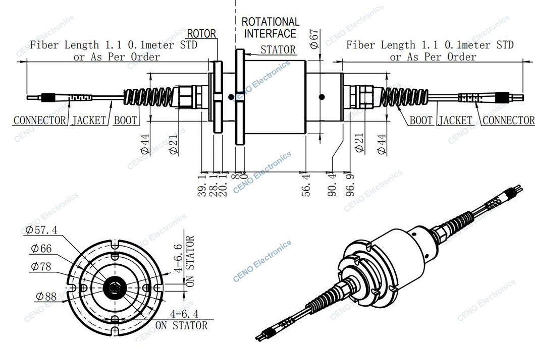 Fiber optic rotary joint with GJB150 & FC/PC/SMA ( 1-31 channels optional )